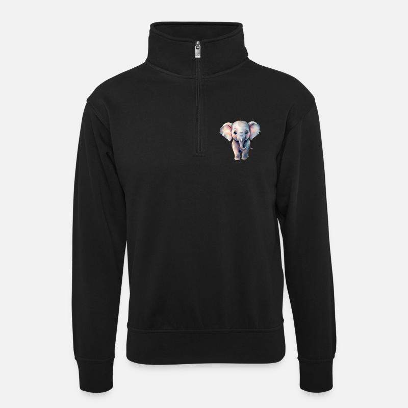 Éléphant pastel dans le style aquarelle - Sweat col montant zippé unisexe - noir