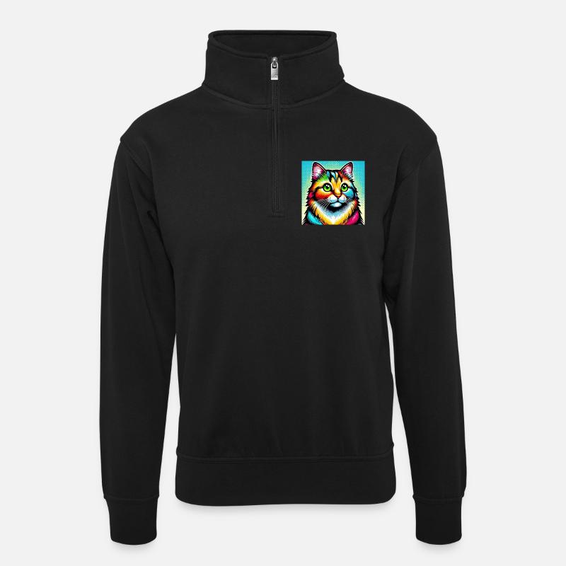 Katze Pop Art - Unisex Pullover mit Zip-Kragen - Schwarz
