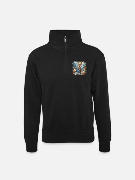 Forest animals watch TV - Unisex sweater with zip collar - black