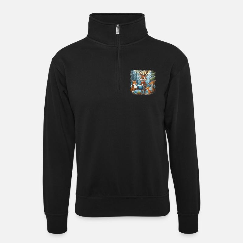 Waldtiere schauen Fernsehen - Unisex Pullover mit Zip-Kragen - Schwarz