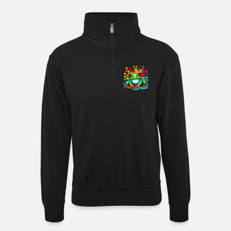 Frosch - Unisex Pullover mit Zip-Kragen - Schwarz