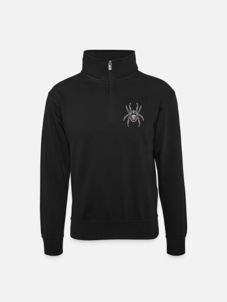 Dark Spider with Pink Markings - Unisex sweater with zip collar - black