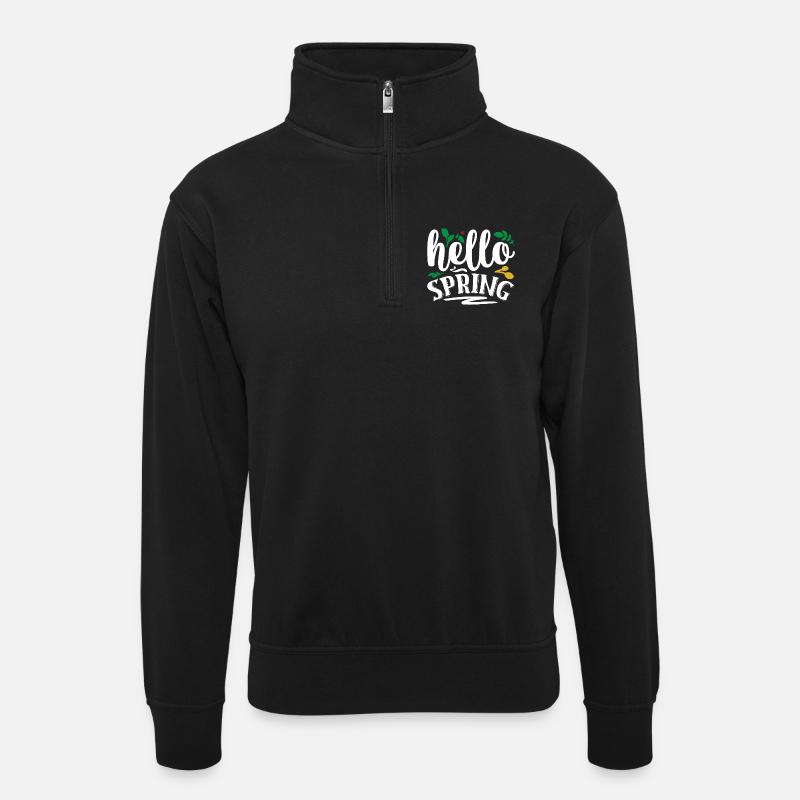 Hello Spring - Unisex sweater with zip collar - black