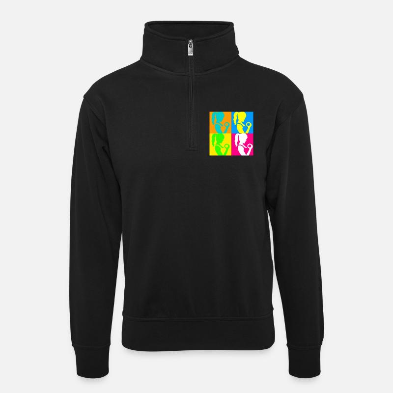 Popart Sportliche Damen - Unisex Pullover mit Zip-Kragen - Schwarz
