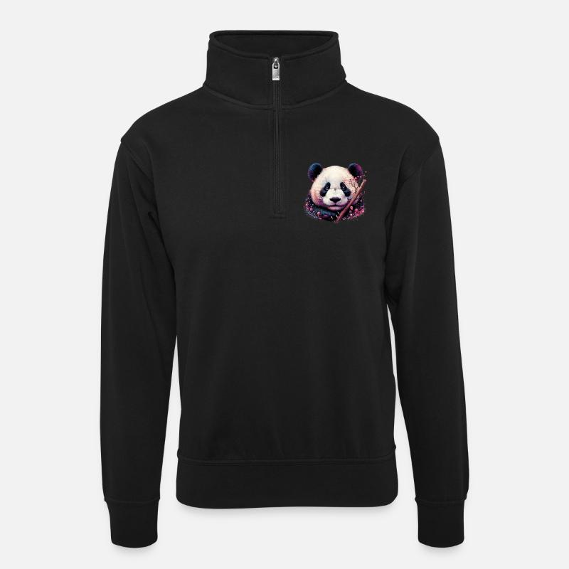 Panda - Unisex sweater with zip collar - black