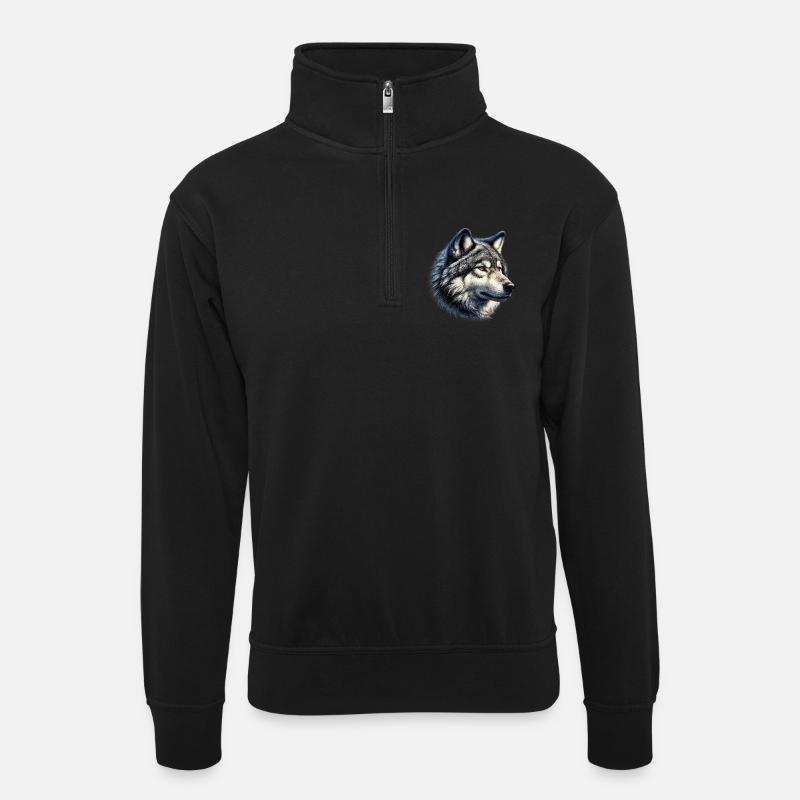 Wolf - Unisex Pullover mit Zip-Kragen - Schwarz