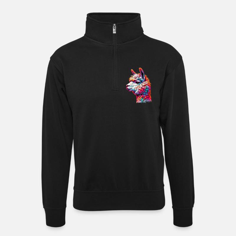 Alpaka - Unisex Pullover mit Zip-Kragen - Schwarz