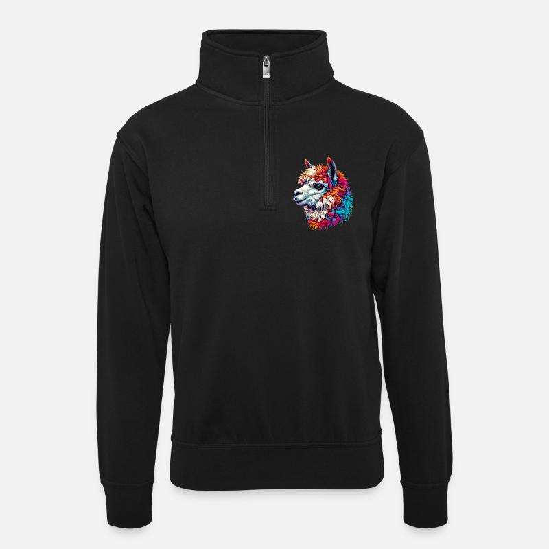 Alpaka - Unisex Pullover mit Zip-Kragen - Schwarz