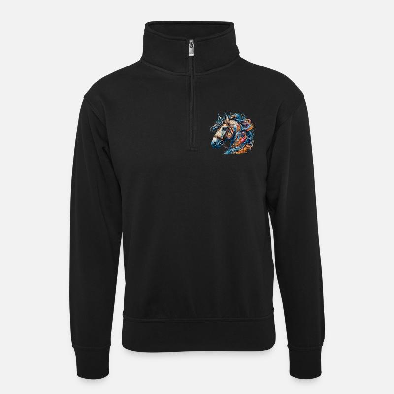 Pferd - Unisex Pullover mit Zip-Kragen - Schwarz