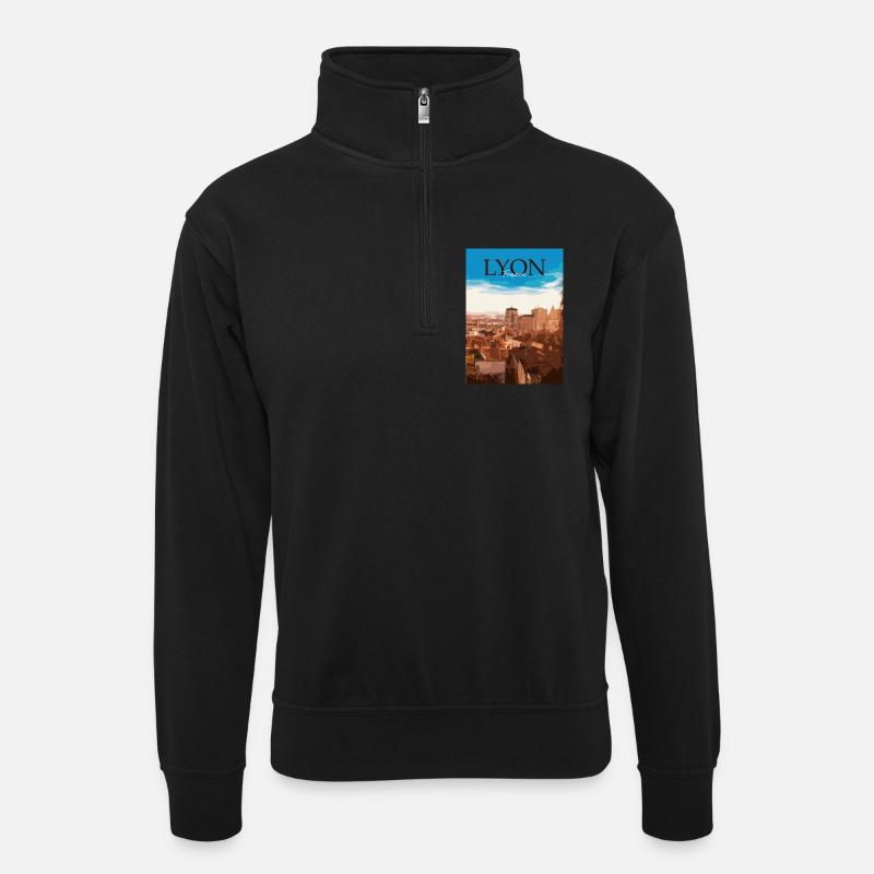 Lyon Stadtlandschaft Sonnenuntergang - Unisex Pullover mit Zip-Kragen - Schwarz
