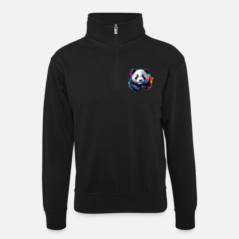 Panda - Sweat col montant zippé unisexe - noir