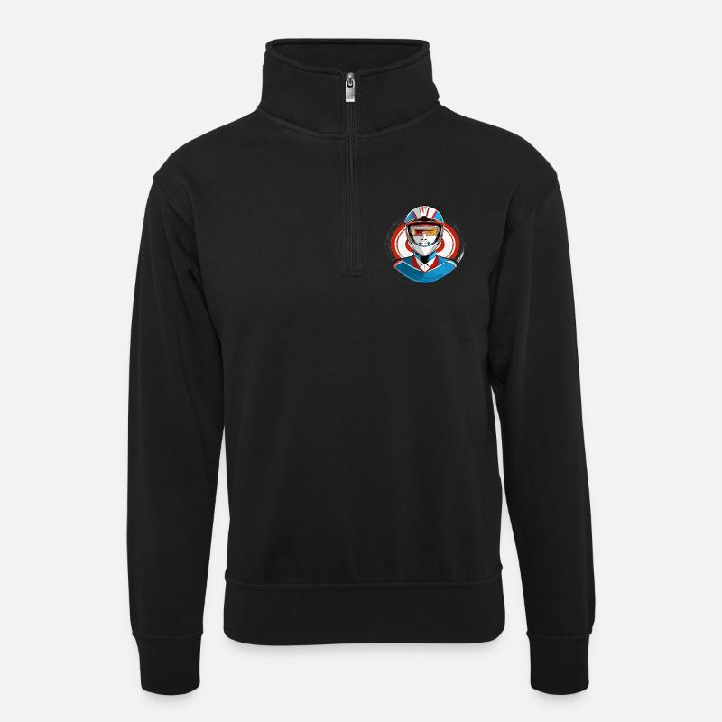Rennfahrer mit Helm - Unisex Pullover mit Zip-Kragen - Schwarz