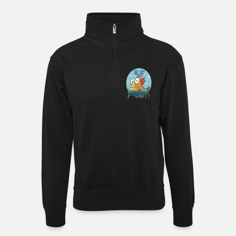 Confused Cartoon Fish (nani) - Unisex Pullover mit Zip-Kragen - Schwarz