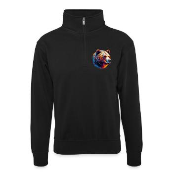 Bär - Unisex Pullover mit Zip-Kragen - Schwarz - Vorne