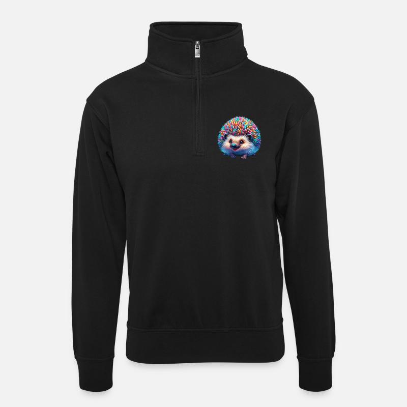 Igel - Unisex Pullover mit Zip-Kragen - Schwarz