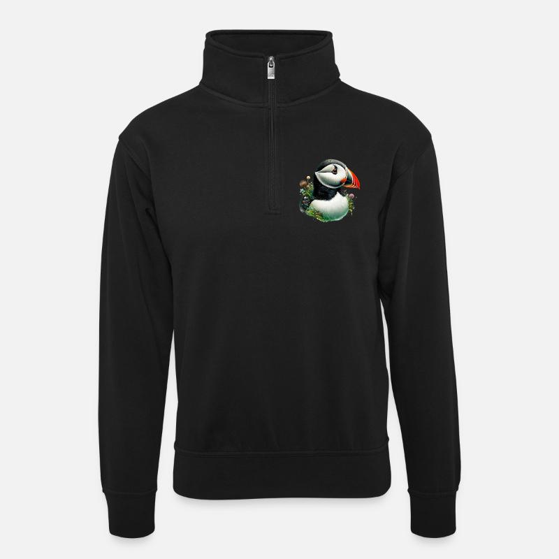 Papageitaucher - Unisex Pullover mit Zip-Kragen - Schwarz