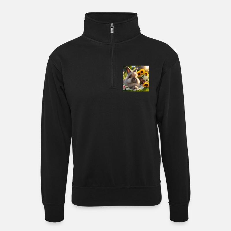 Lapin angora gris - Sweat col montant zippé unisexe - noir