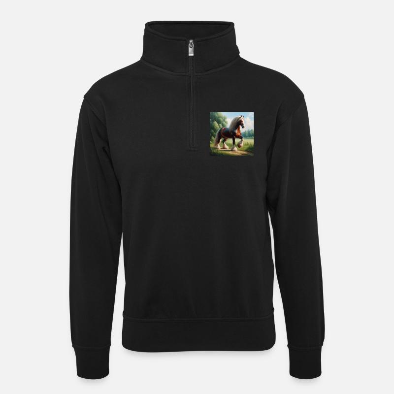 Aquarelle Cheval Percheron - Sweat col montant zippé unisexe - noir