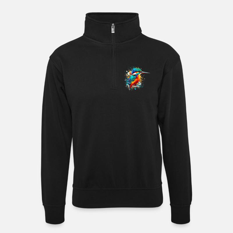 Martin-pêcheur - Sweat col montant zippé unisexe - noir
