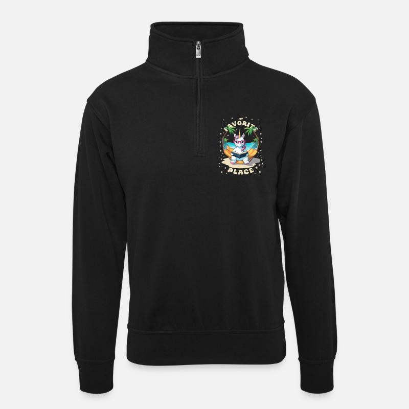 Einhorn mit Buch - Unisex Pullover mit Zip-Kragen - Schwarz