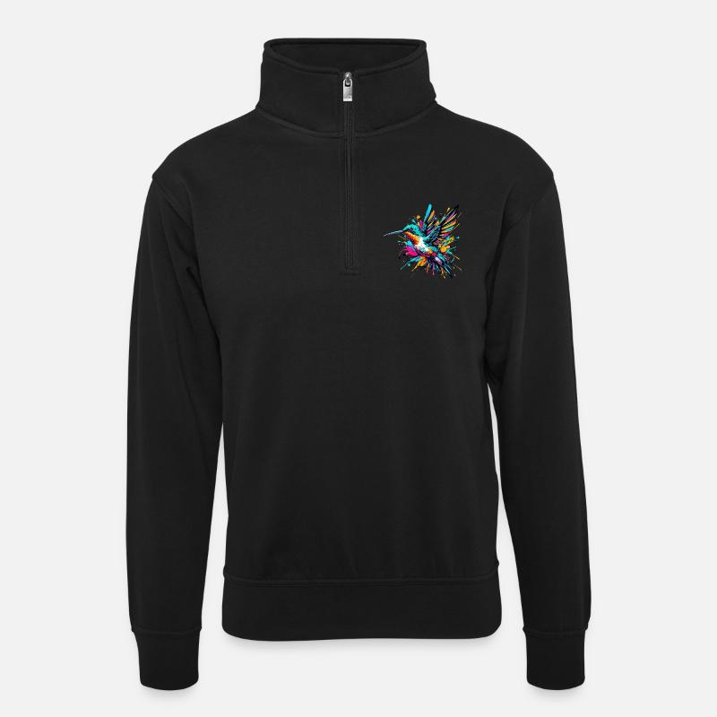 Kolibri - Unisex Pullover mit Zip-Kragen - Schwarz