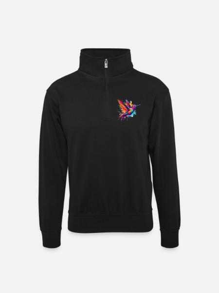 Kolibri - Unisex Pullover mit Zip-Kragen - Schwarz
