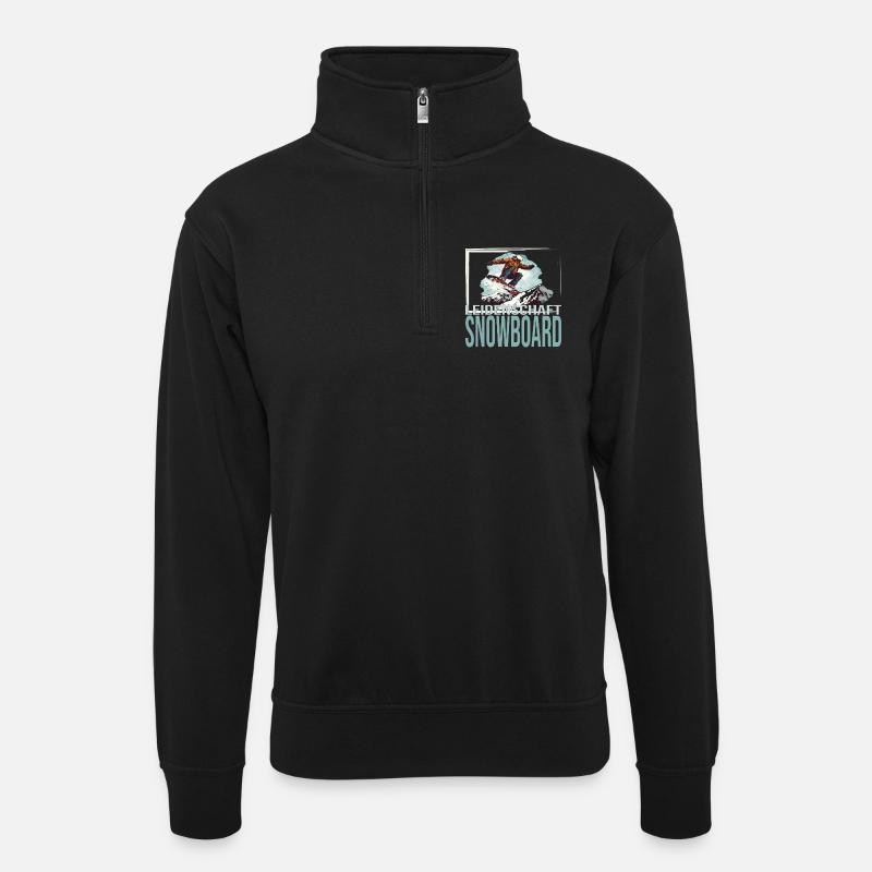 Leidenschaft Snowboard - Unisex Pullover mit Zip-Kragen - Schwarz