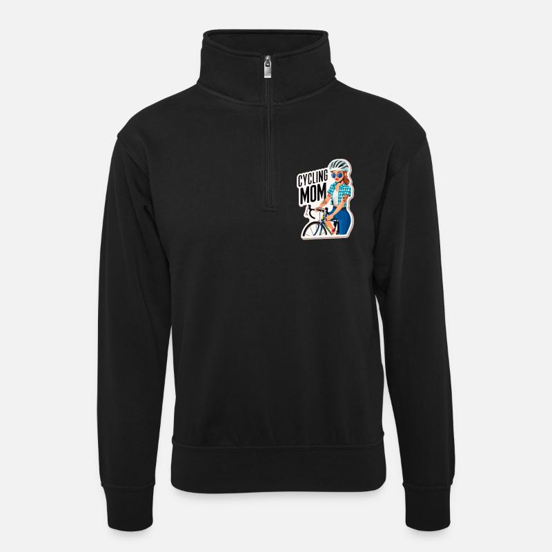 Radfahren Mama Empowerment Aufkleber - Unisex Pullover mit Zip-Kragen - Schwarz