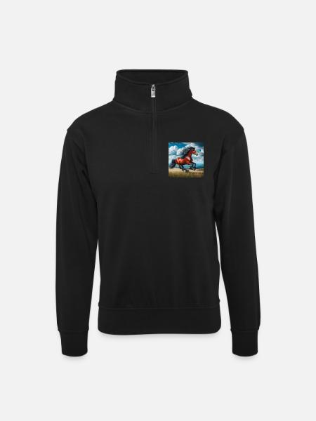 Galloping horse - Unisex sweater with zip collar - black