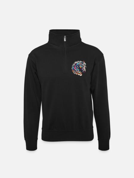 Horse - Unisex sweater with zip collar - black