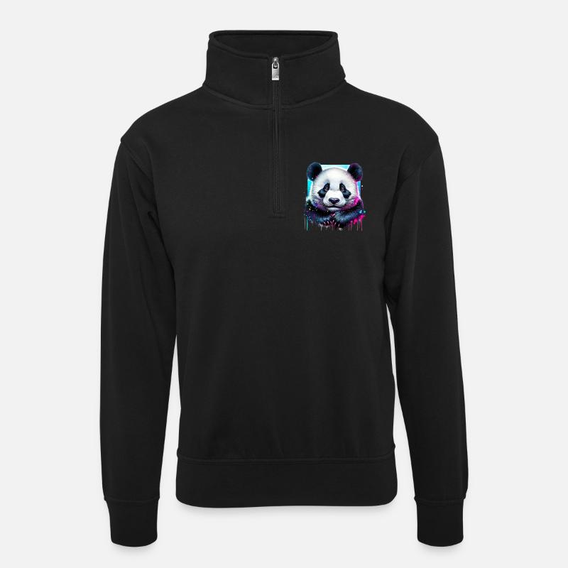 Panda - Sweat col montant zippé unisexe - noir