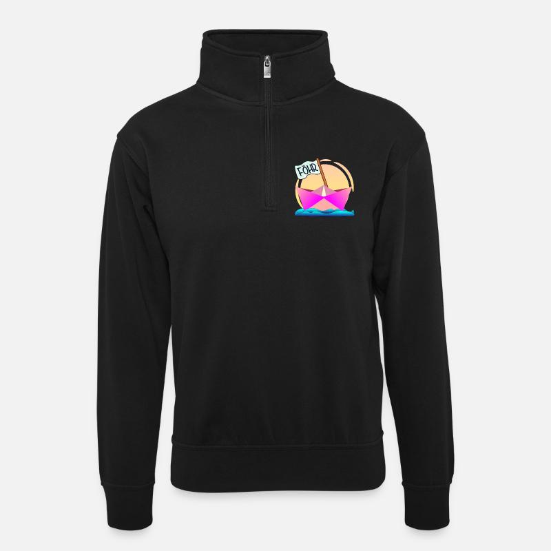 BOOTFAHREN FÖHR INSEL - Unisex Pullover mit Zip-Kragen - Schwarz