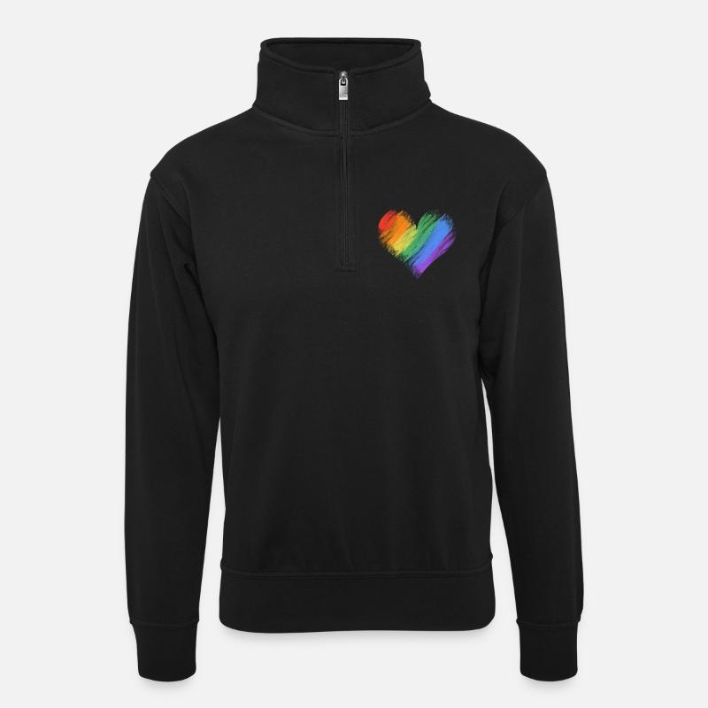 Regenbogenherz Pinselstrich - Unisex Pullover mit Zip-Kragen - Schwarz