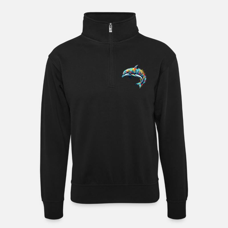 Dolphin - Unisex sweater with zip collar - black