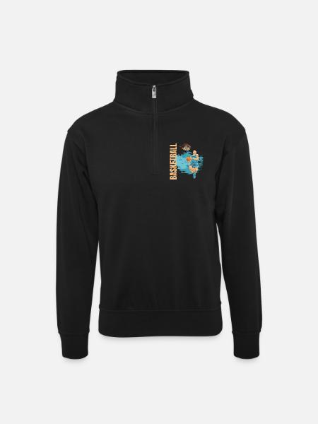 Basketball - Unisex Pullover mit Zip-Kragen - Schwarz