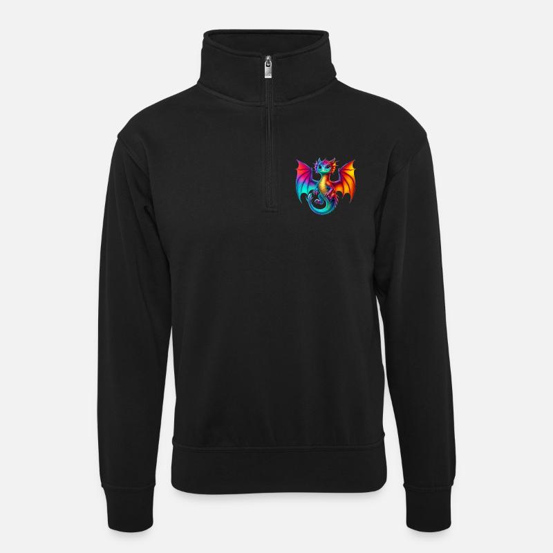 Drache - Unisex Pullover mit Zip-Kragen - Schwarz