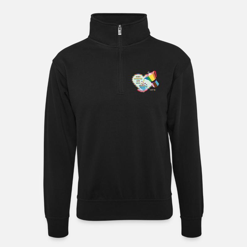 Espresso selber machen und :) lieben - Unisex Pullover mit Zip-Kragen - Schwarz