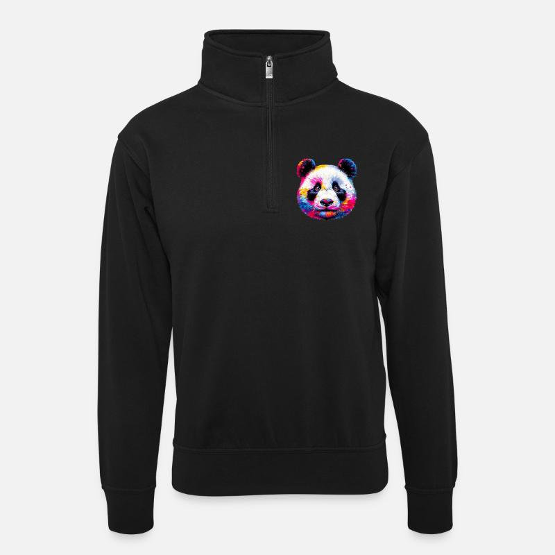 Panda - Unisex sweater with zip collar - black