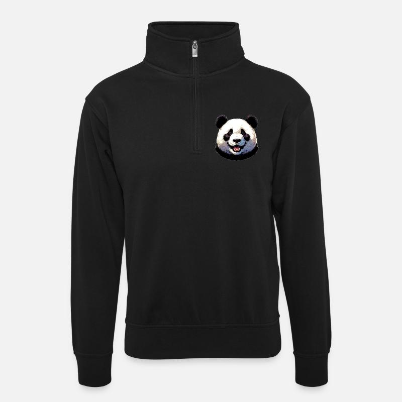 Panda - Unisex sweater with zip collar - black