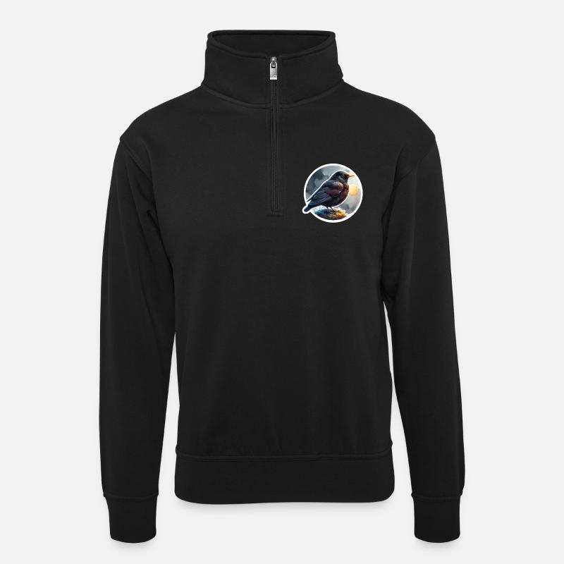 Amsel - Unisex Pullover mit Zip-Kragen - Schwarz