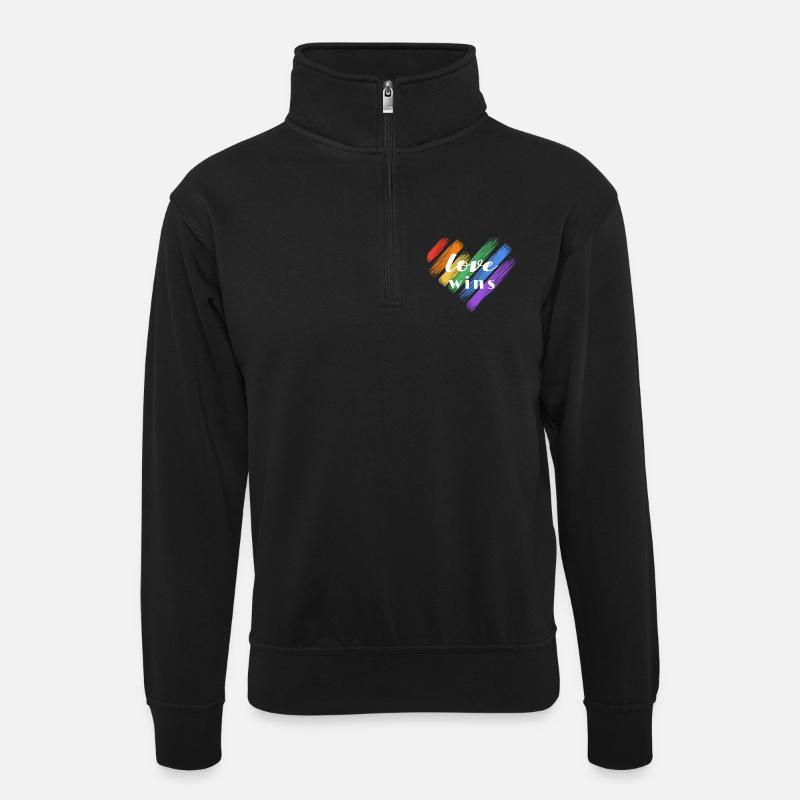 Liebe gewinnt – Regenbogenfarben - Unisex Pullover mit Zip-Kragen - Schwarz