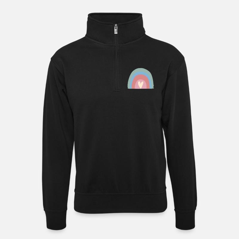 Pastellregen Herz Rainbow - Unisex Pullover mit Zip-Kragen - Schwarz