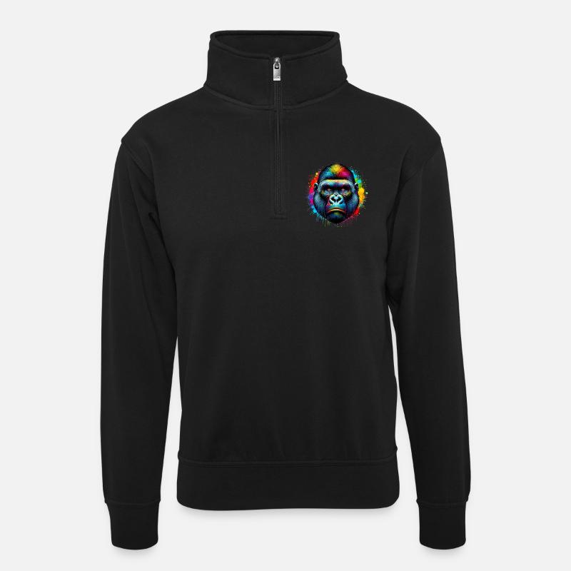 Gorilla - Unisex Pullover mit Zip-Kragen - Schwarz