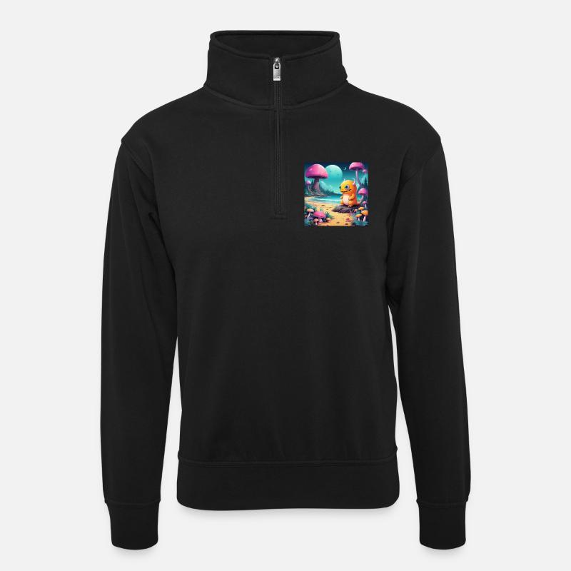 Kleines Monster am Märchenstrand - Unisex Pullover mit Zip-Kragen - Schwarz