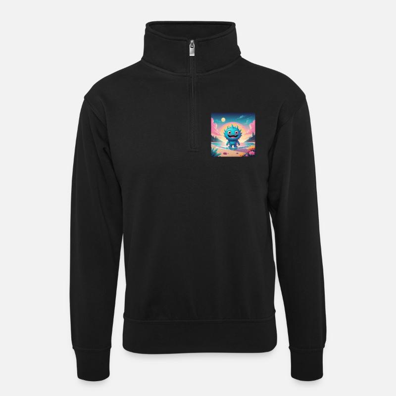 Kleines Monster im Urlaub - Unisex Pullover mit Zip-Kragen - Schwarz