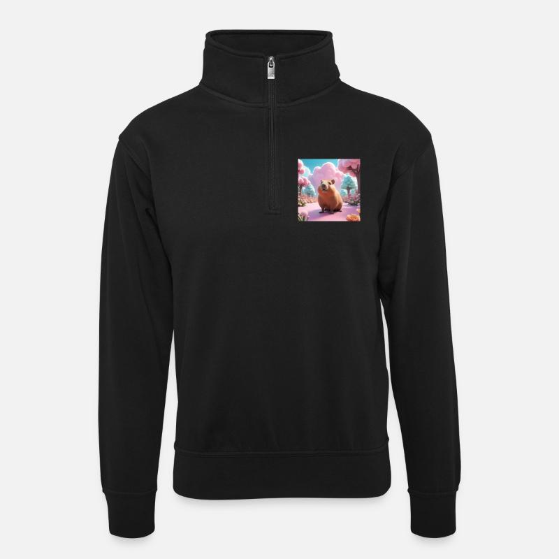 Capybara in the Magic Garden - Unisex sweater with zip collar - black