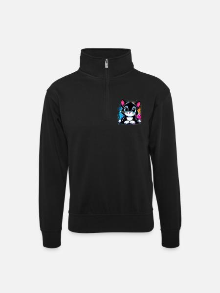 Cat - Unisex sweater with zip collar - black