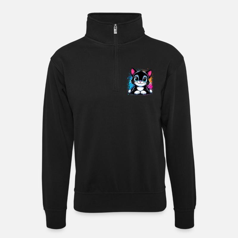 Cat - Unisex sweater with zip collar - black