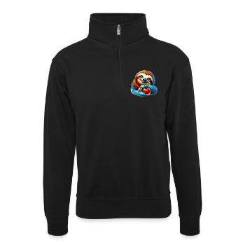 Sloth with a red apple - Unisex sweater with zip collar - black - Front