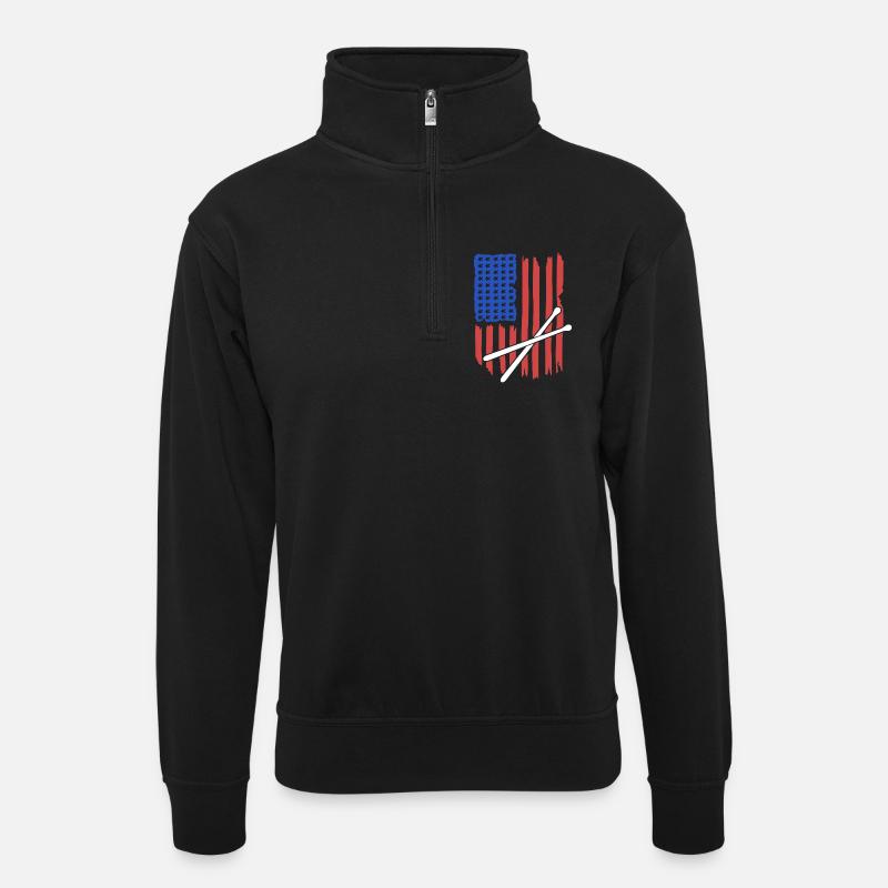 Drumstick Amerikanische Flagge - Unisex Pullover mit Zip-Kragen - Schwarz